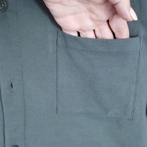 VINCE Shirt Mens XL Petrol Green Button Up Short Sleeve Suede Cotton Jersey $165 - Picture 4 of 9